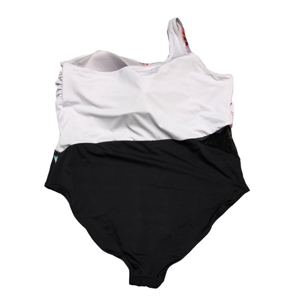 NEW - SWIMSUITS FOR ALL - Pink Floral One Shoulder One Piece Swimsuit - Size 26 - Picture 4 of 11